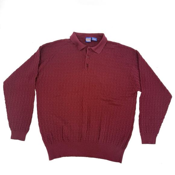 1990's Vintage Pendleton Burgundy Cotton Knit Sweater Pullover Mens XL Collared - Picture 6 of 7